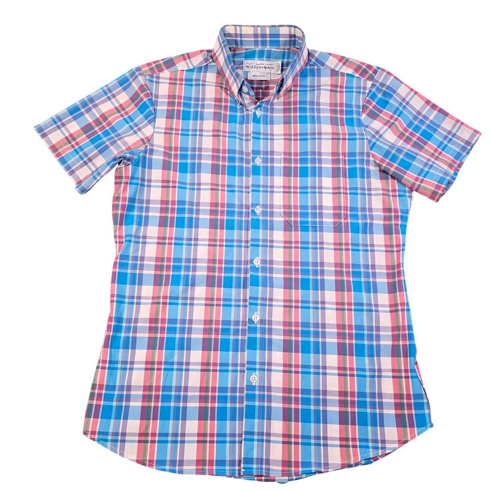 Mizzen and Main Mens Leeward Trim Fit Short Sleeve Plaid Button Down Shirt
